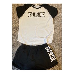 Pink shorts and short sleeve T-shirt